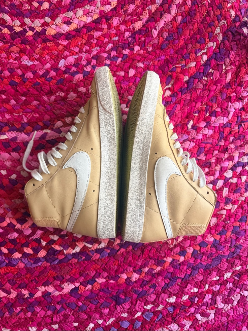 Nike Beige High-Top Sneakers with White Swoosh